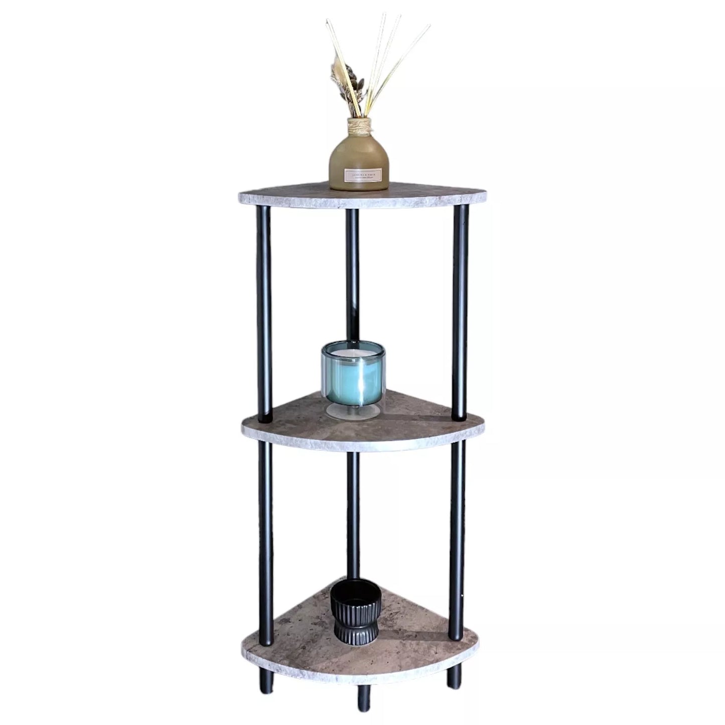 3 Tier Grey Marble Effect Corner Shelves