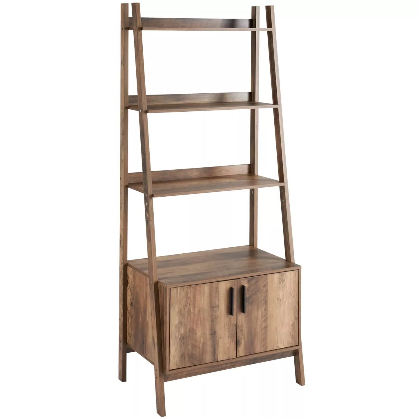 2 Door 4 Tier Shelves Tall Bookcase Ladder