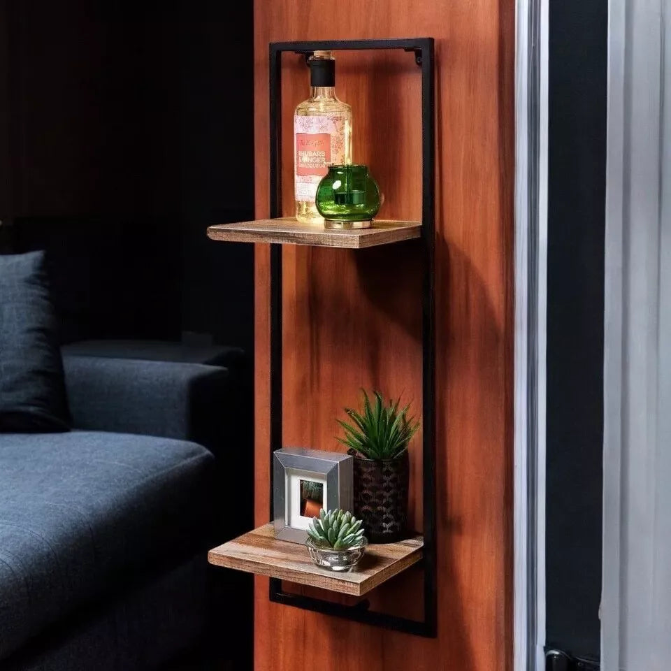 Narrow 2 Tier Shelf Black Metal Frame