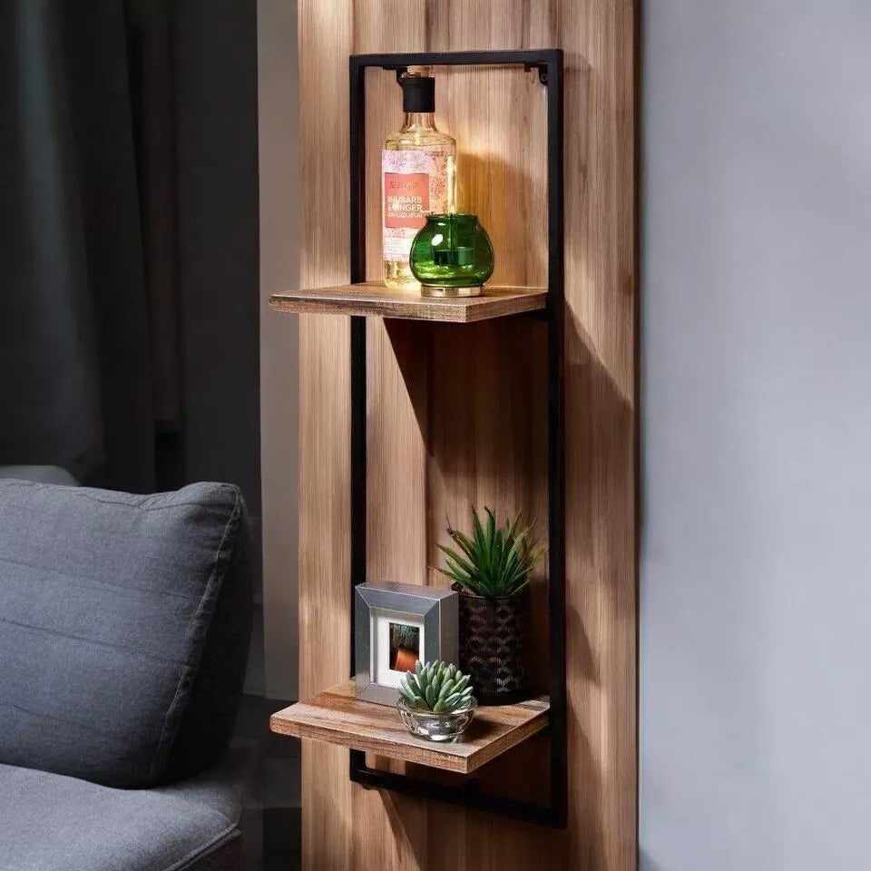Narrow 2 Tier Shelf Black Metal Frame