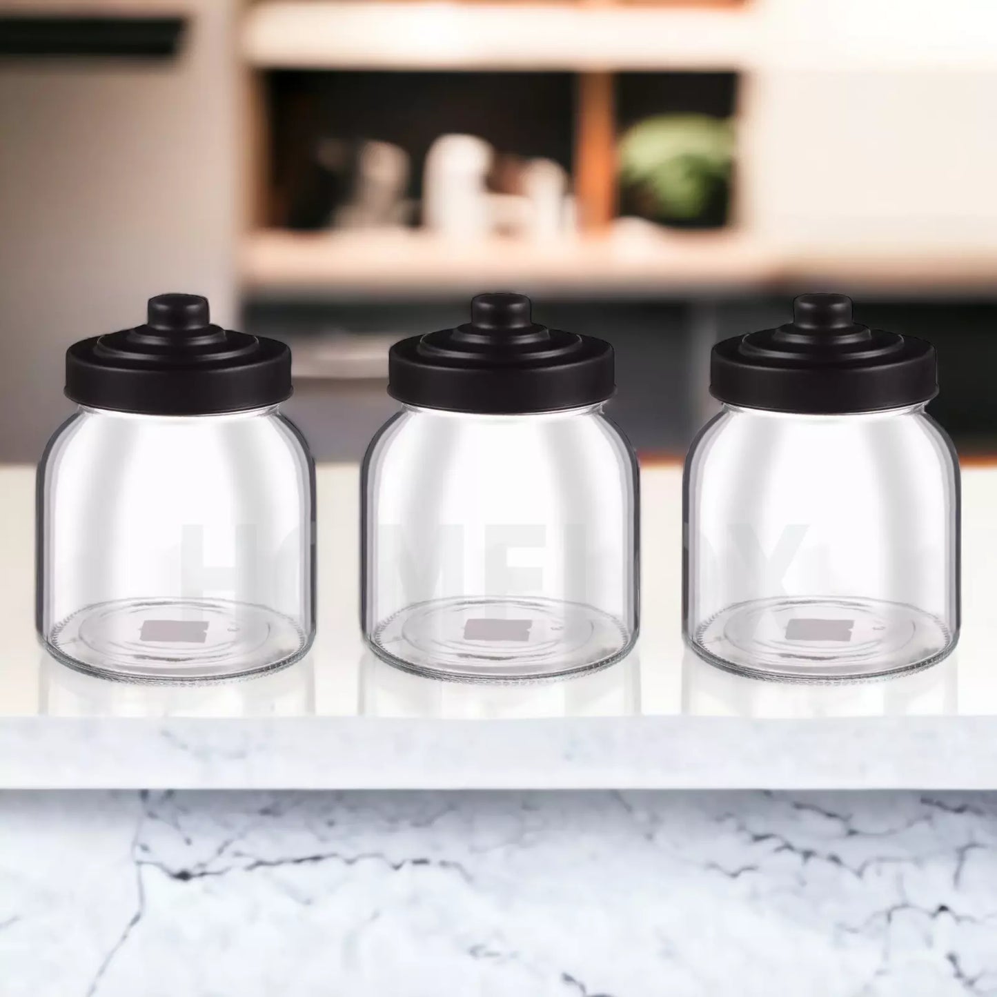 Set Of 3 Glass Tea Coffee Sugar Jars