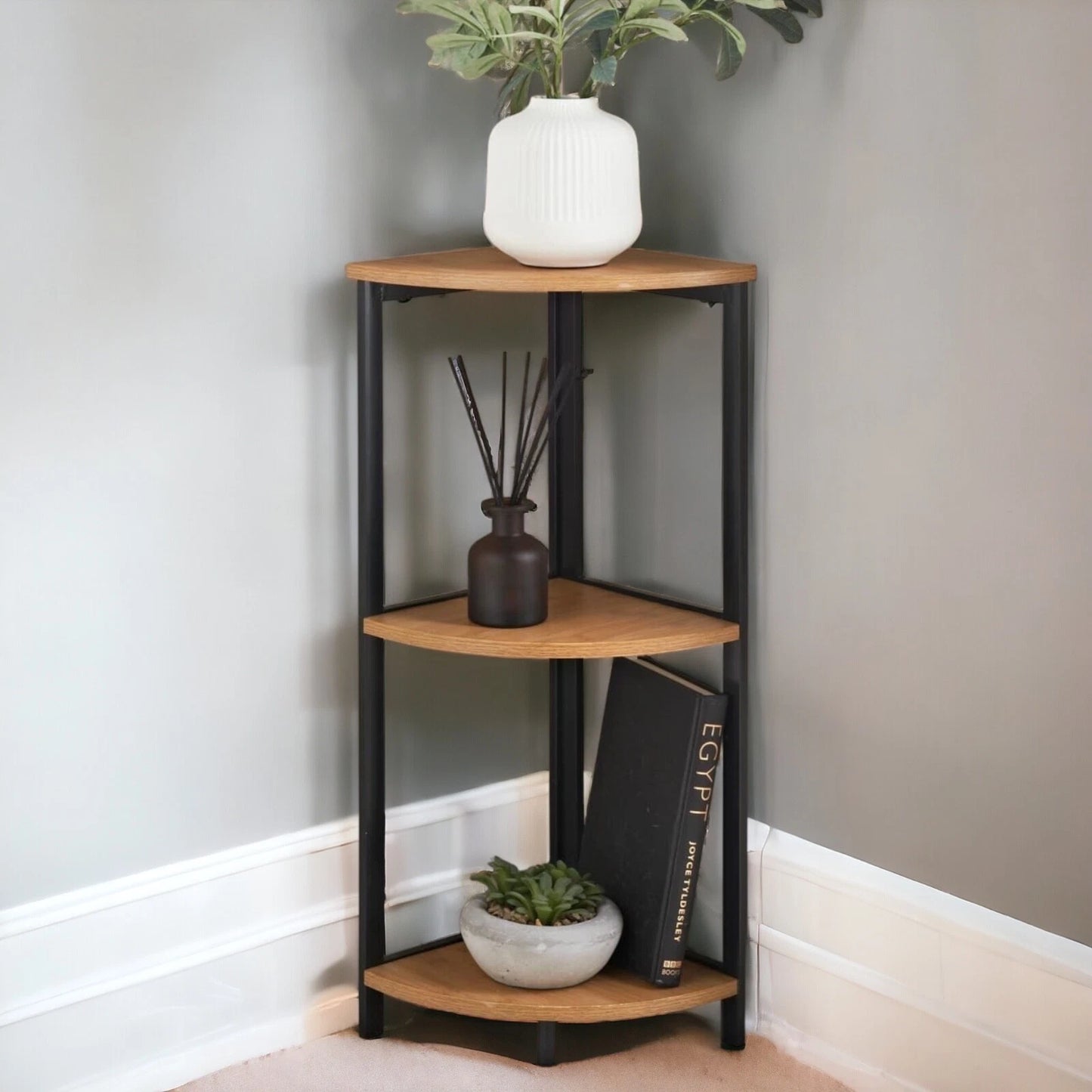 3 Tier Oak Effect Corner Table