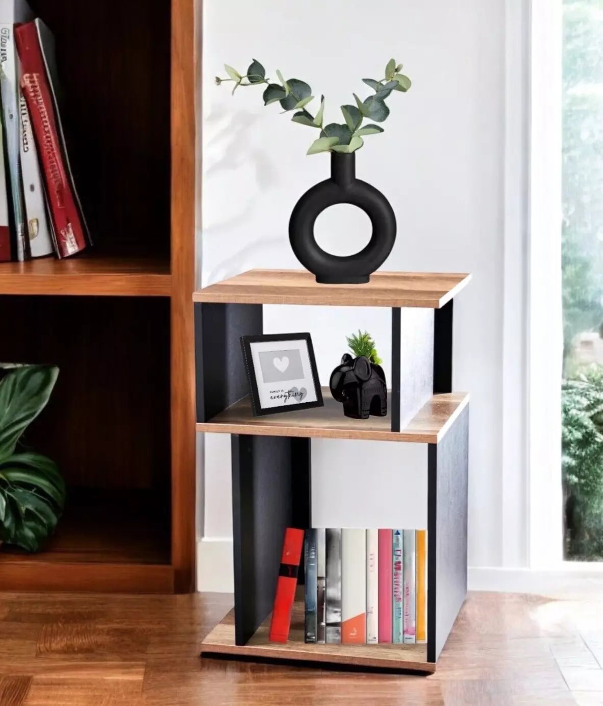 Small Side Table Rustic Oak & Black Wood