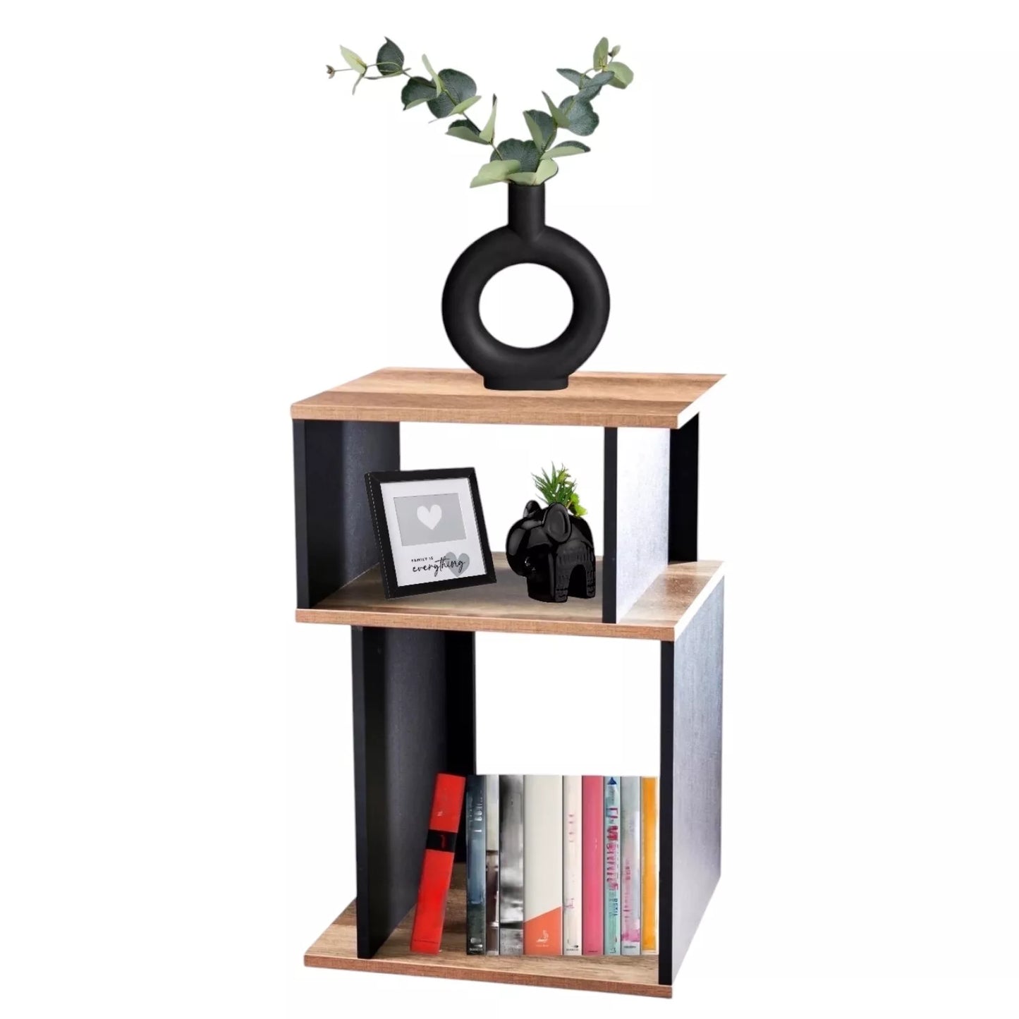 Small Side Table Rustic Oak & Black Wood