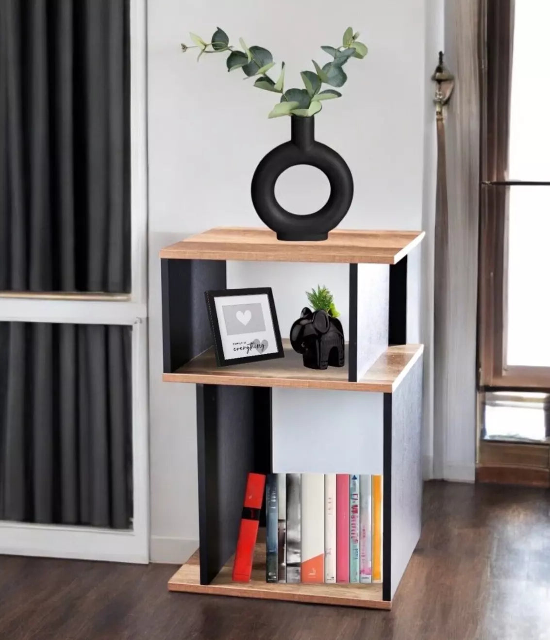 Small Side Table Rustic Oak & Black Wood