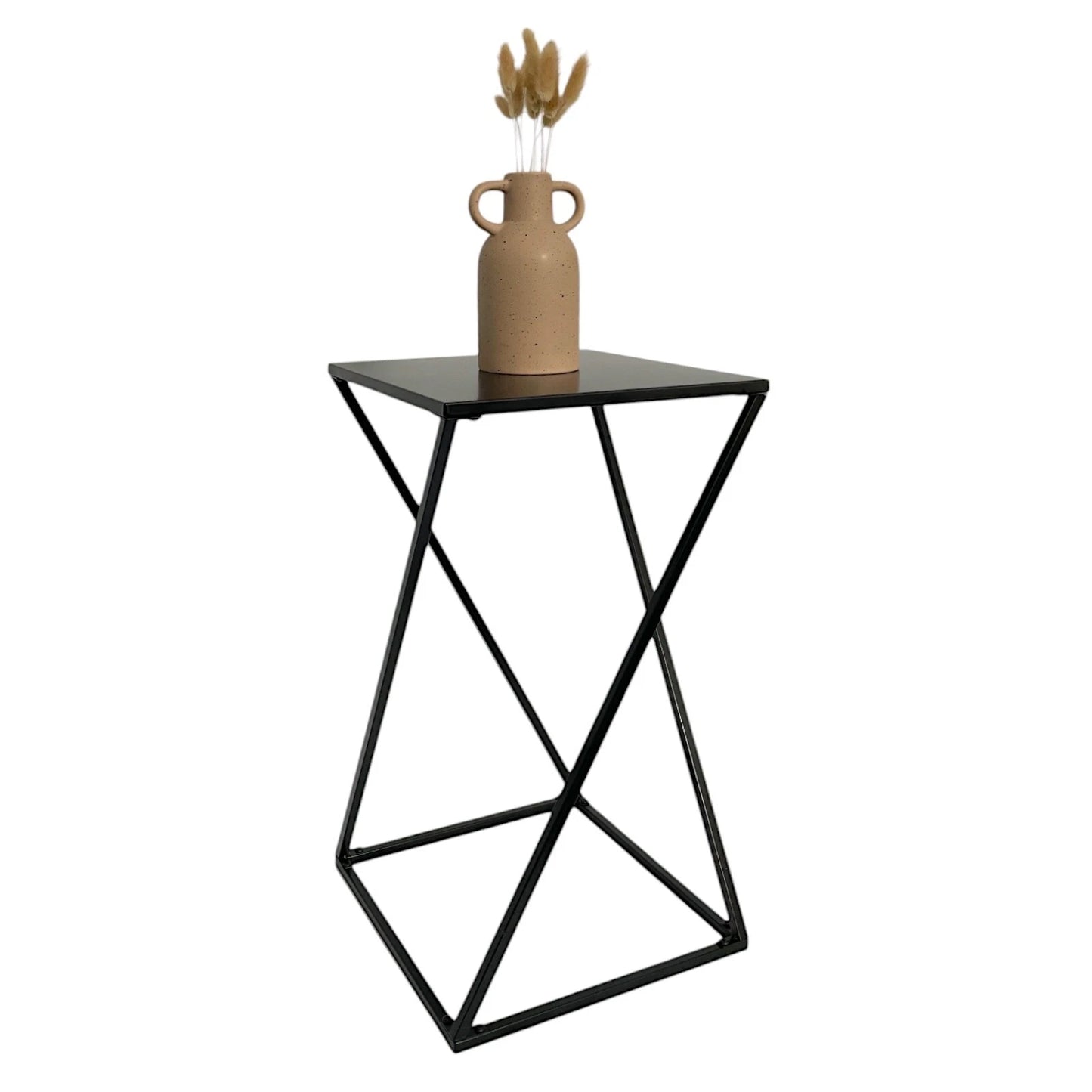 Black Side Table Twisted Table with Metal Frame