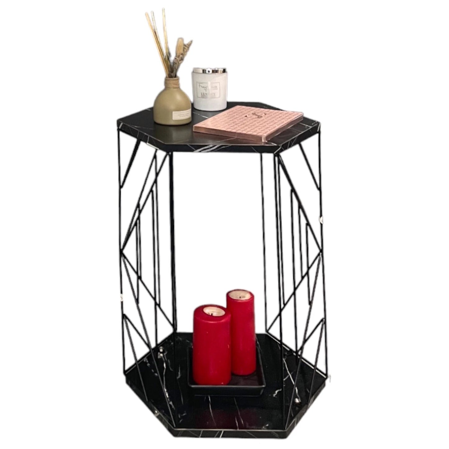 2 Tier Cage Table Black Marble Hallway Table