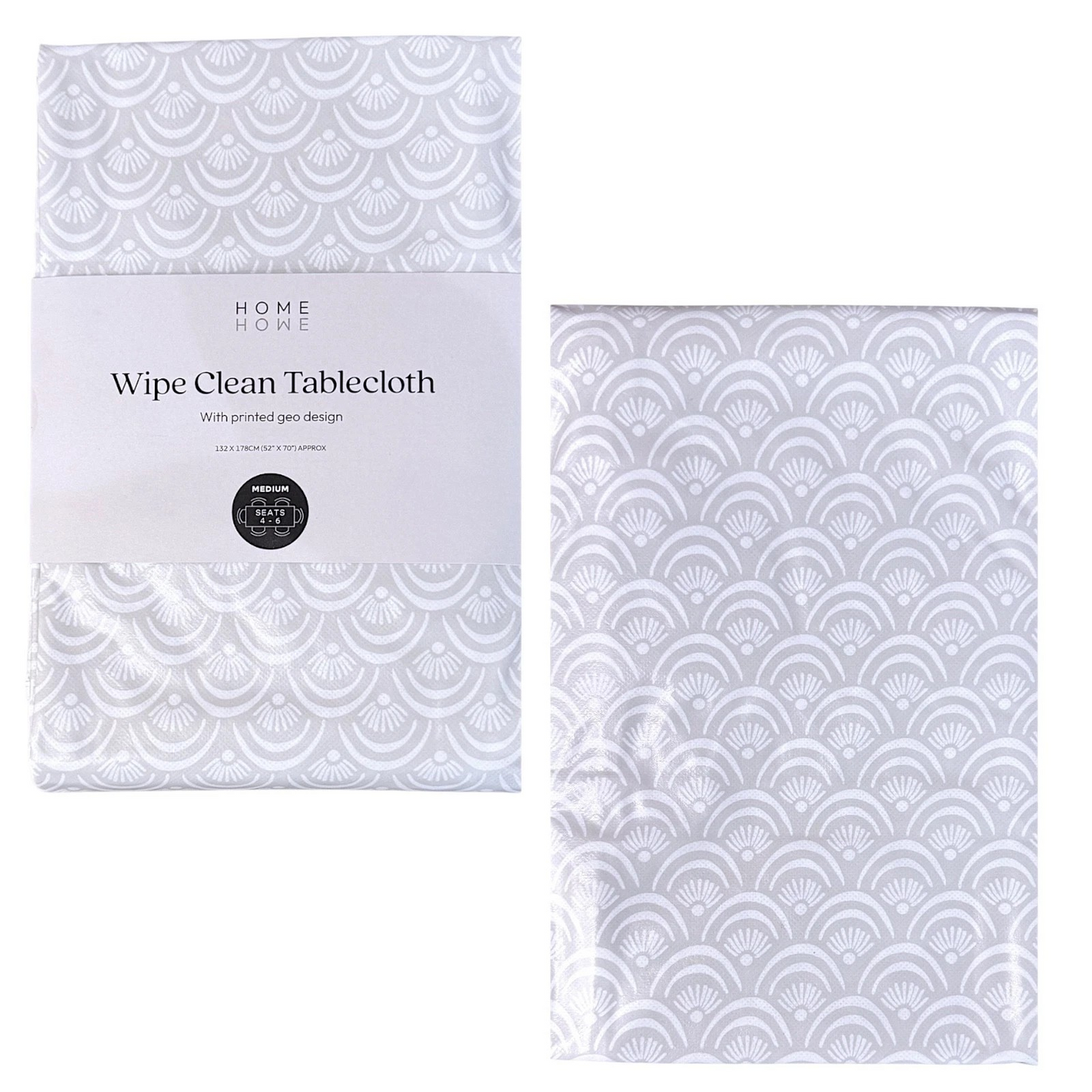 White & Grey Tablecloth Geo Design - 132x178cm