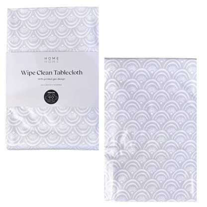 White & Grey Tablecloth Geo Design - 132x178cm