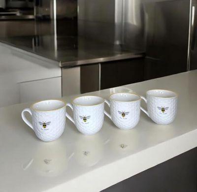 Glossy Bee Printed Stoneware Hot Drink Mugs