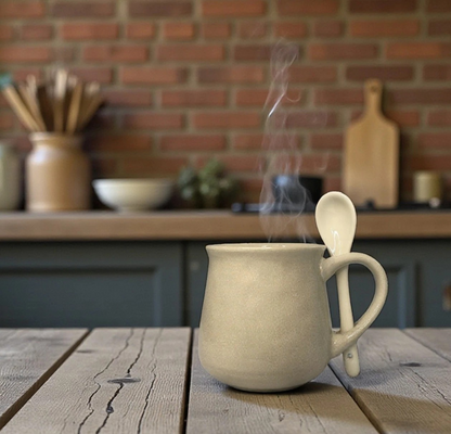 Glazed Mug and Spoon Set – Coffee & Tea Cup- Natural