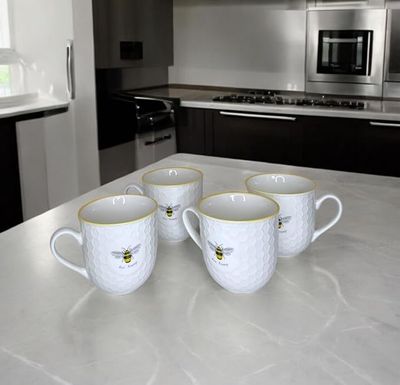 Glossy Bee Printed Stoneware Hot Drink Mugs