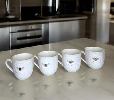 Glossy Bee Printed Stoneware Hot Drink Mugs