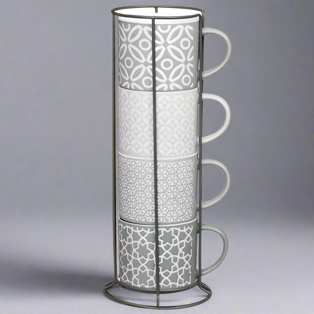 Geo Embossed Stacking Hot Drink Mugs