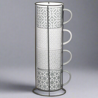 Geo Embossed Stacking Hot Drink Mugs