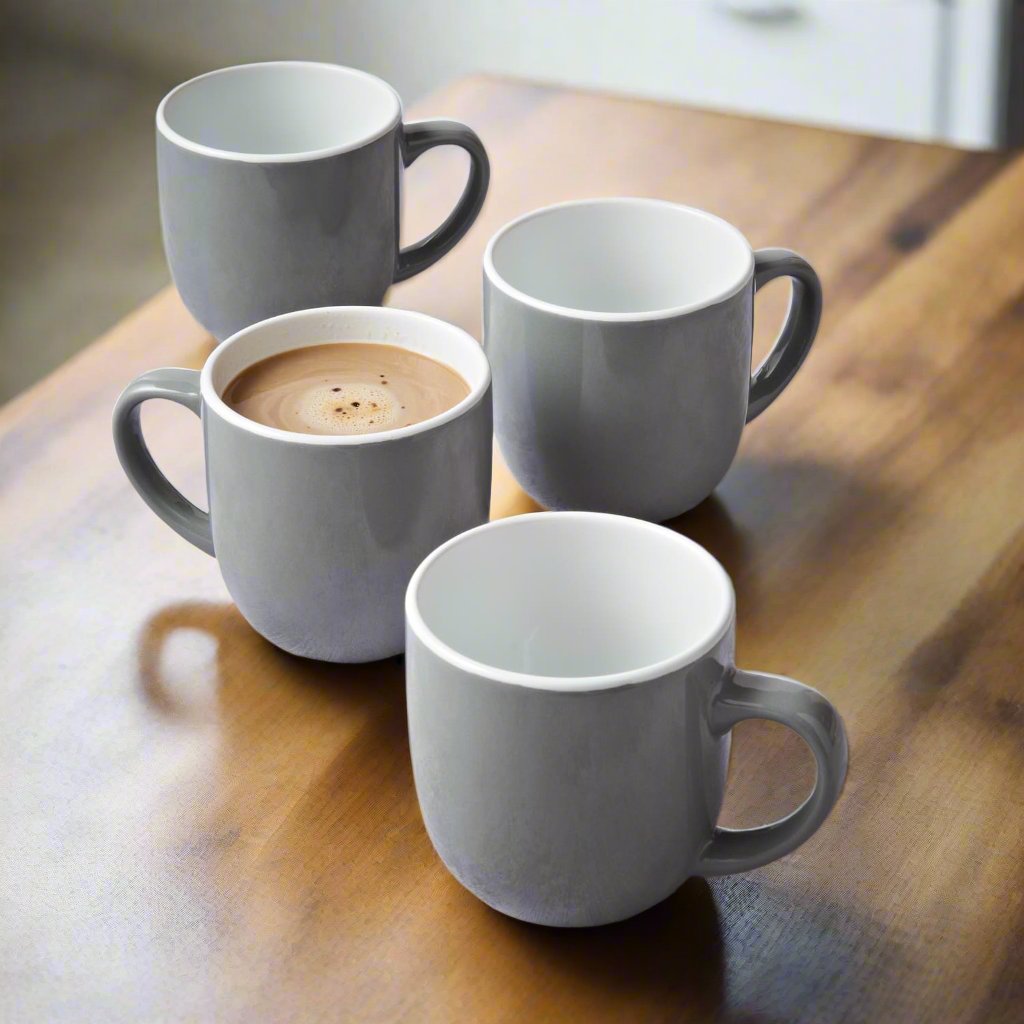 Glossy Grey Stoneware Hot Drink Mugs