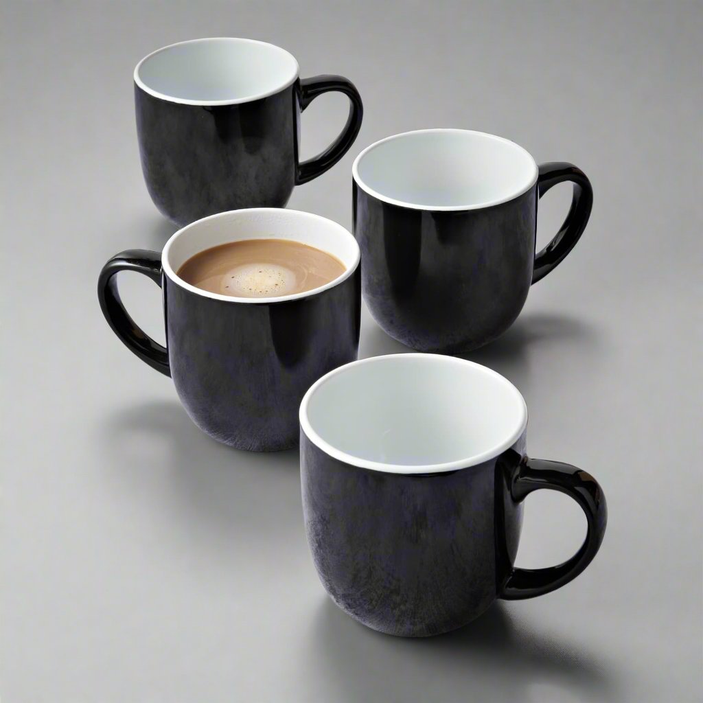 Glossy Black Stoneware Hot Drink Mugs