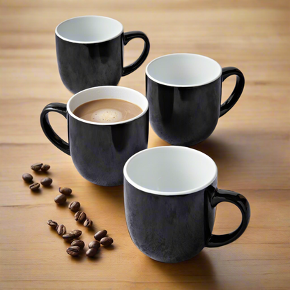 Glossy Black Stoneware Hot Drink Mugs