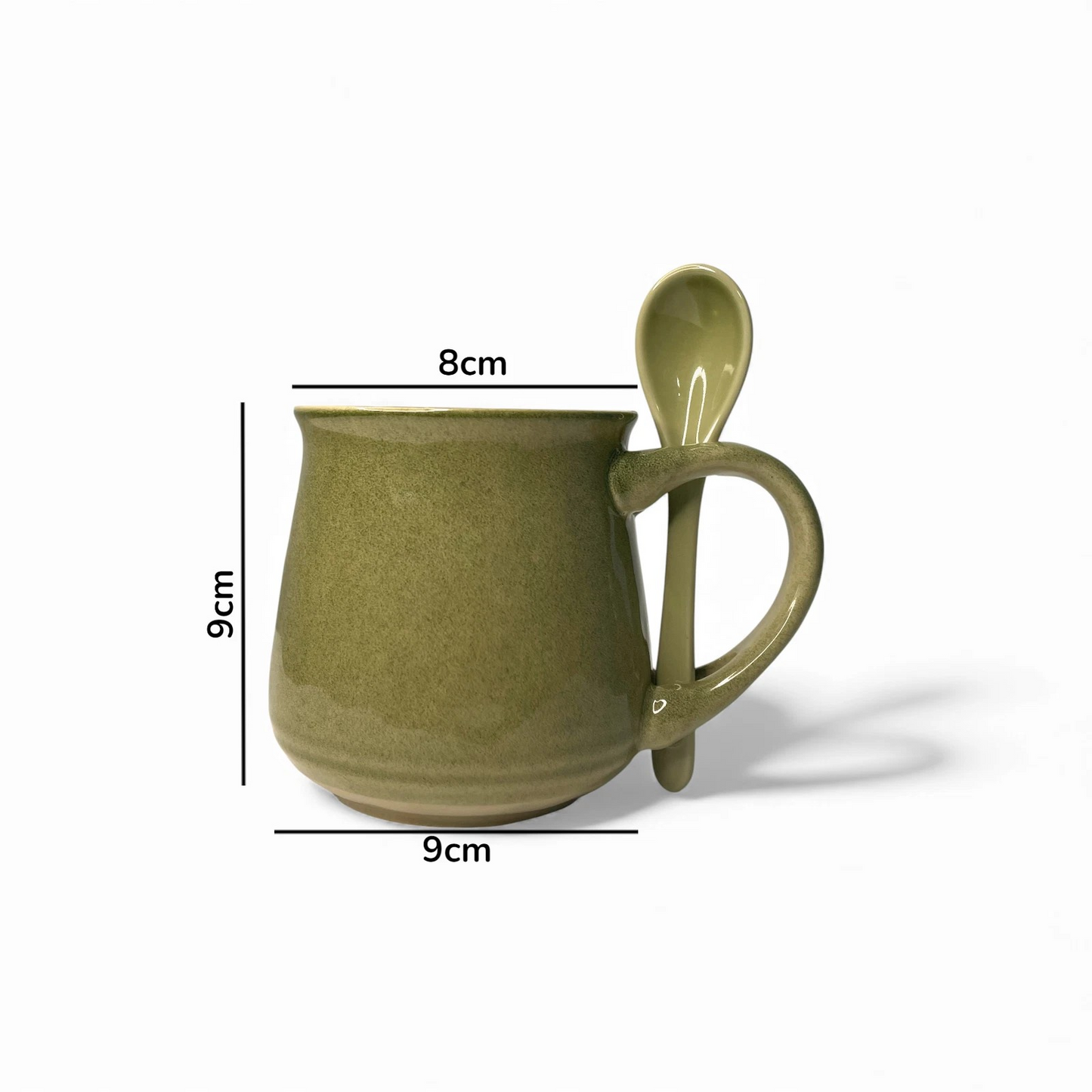 Glazed Mug and Spoon Set – Coffee & Tea Cup- Green