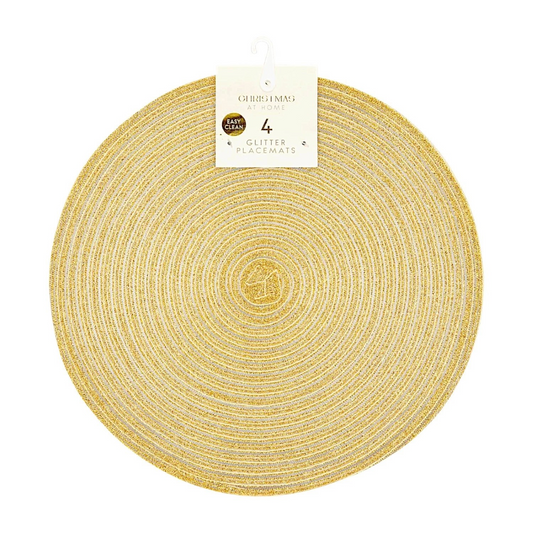 Gold Round Glitter Placemats Set Of 4 Table- 36 Cm
