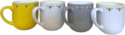 Glossy Bee-Happy Printed Stoneware Hot Drink Mugs