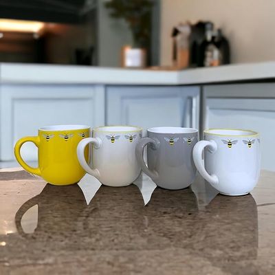 Glossy Bee-Happy Printed Stoneware Hot Drink Mugs