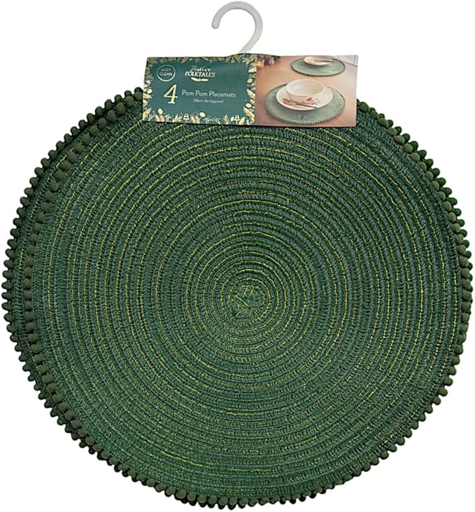 Green Round Pom Pom Placemats