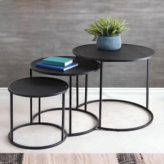 Set Of 3 Black Round Table