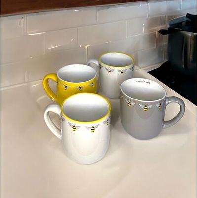 Glossy Bee-Happy Printed Stoneware Hot Drink Mugs