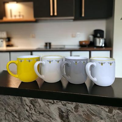 Glossy Bee-Happy Printed Stoneware Hot Drink Mugs