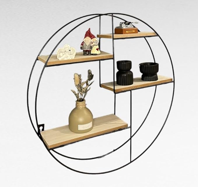 4-Tier Round Black Metal Wall Shelf