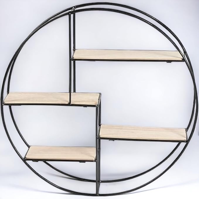 4-Tier Round Black Metal Wall Shelf