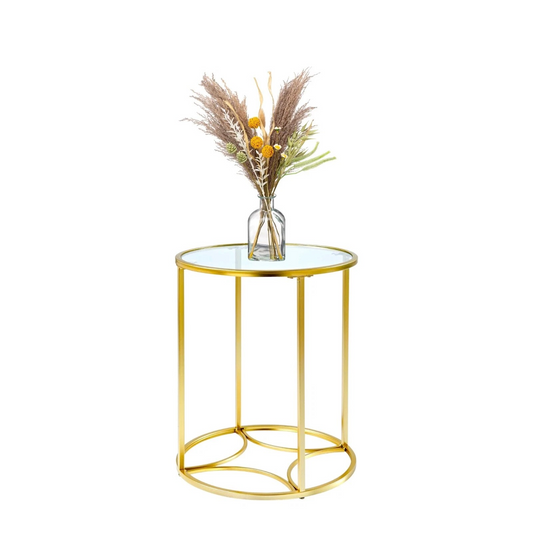 Gold Round Coffee Table with Clear Glass