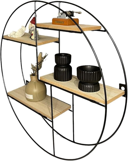 4-Tier Round Black Metal Wall Shelf