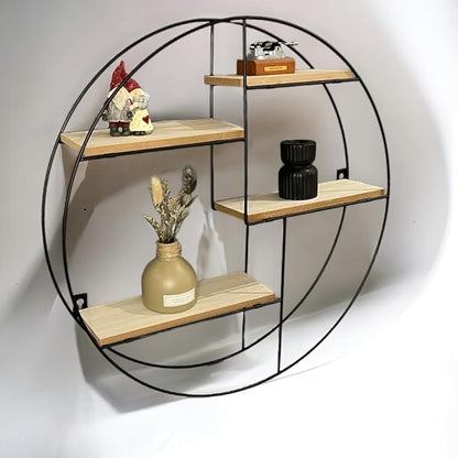 4-Tier Round Black Metal Wall Shelf