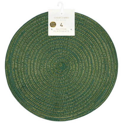 Green Round Glitter Placemats Set Of 4