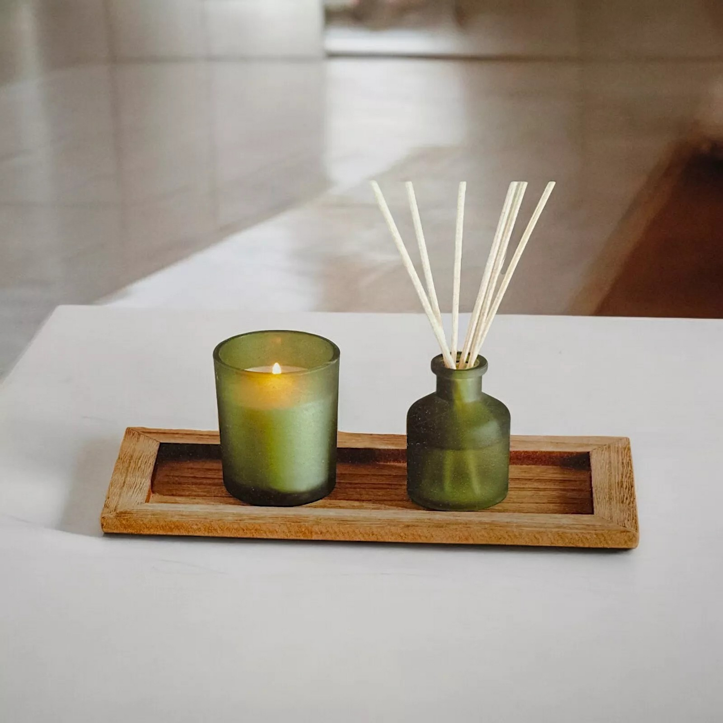 Decorative Fragrance Reed Diffuser & Scented Candle Set- Violet & Amber