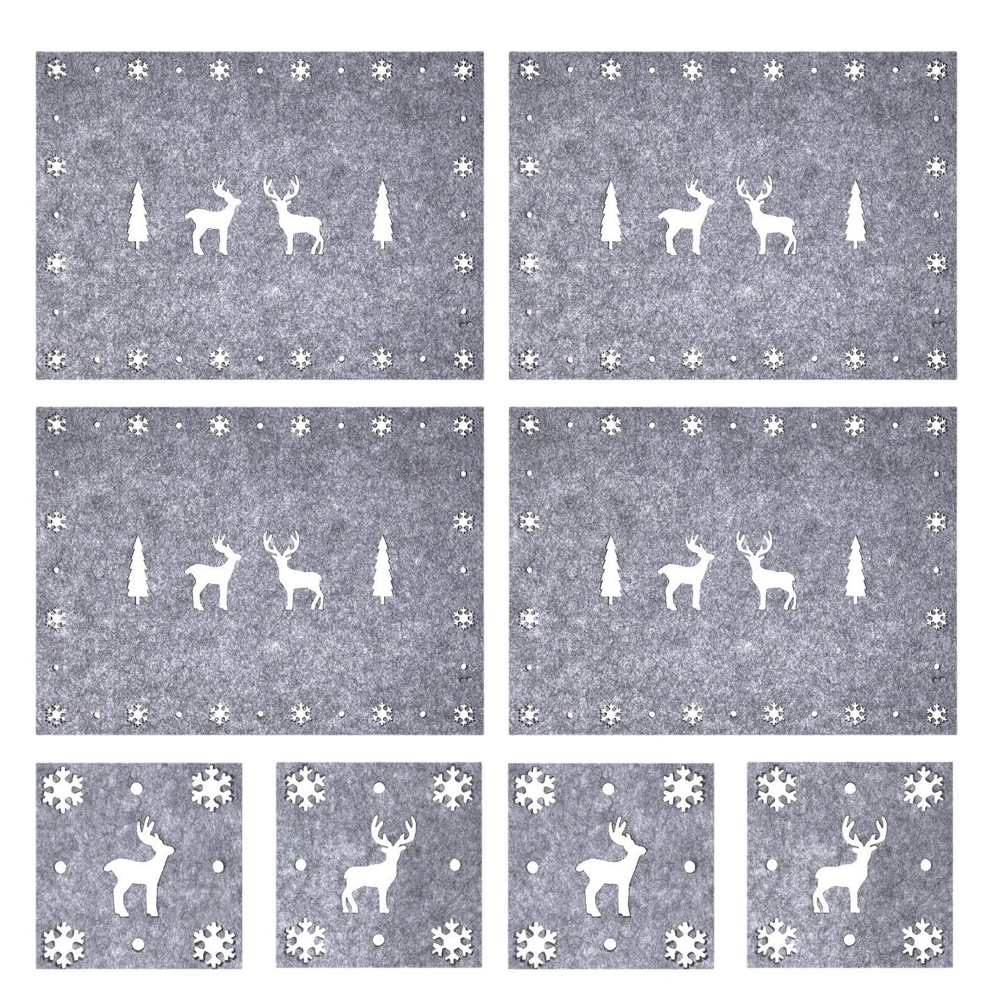 Christmas Placemats & Coasters Set - 8pc - Grey