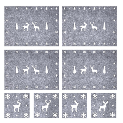 Christmas Placemats & Coasters Set - 8pc - Grey