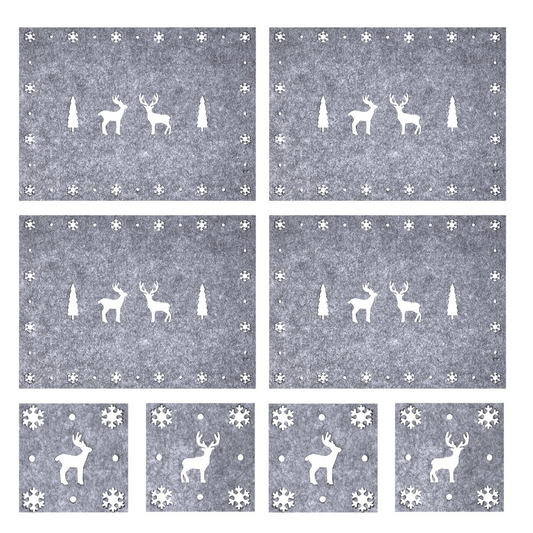 Christmas Placemats & Coasters Set - 8pc - Grey