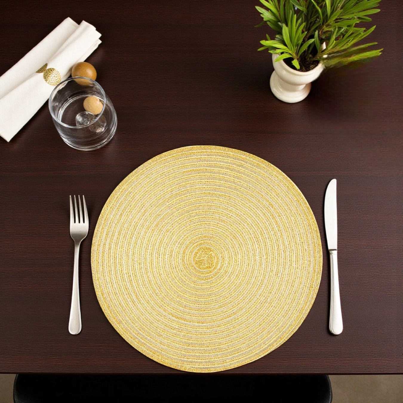 Gold Round Glitter Placemats Set Of 4 Table- 36 Cm