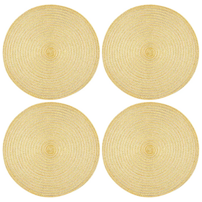 Gold Round Glitter Placemats Set Of 4 Table- 36 Cm