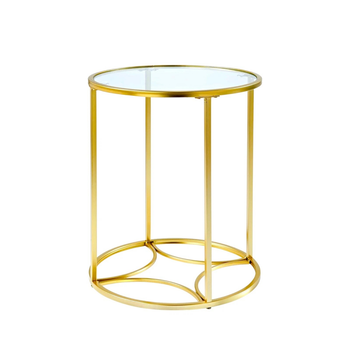 Gold Round Coffee Table with Clear Glass