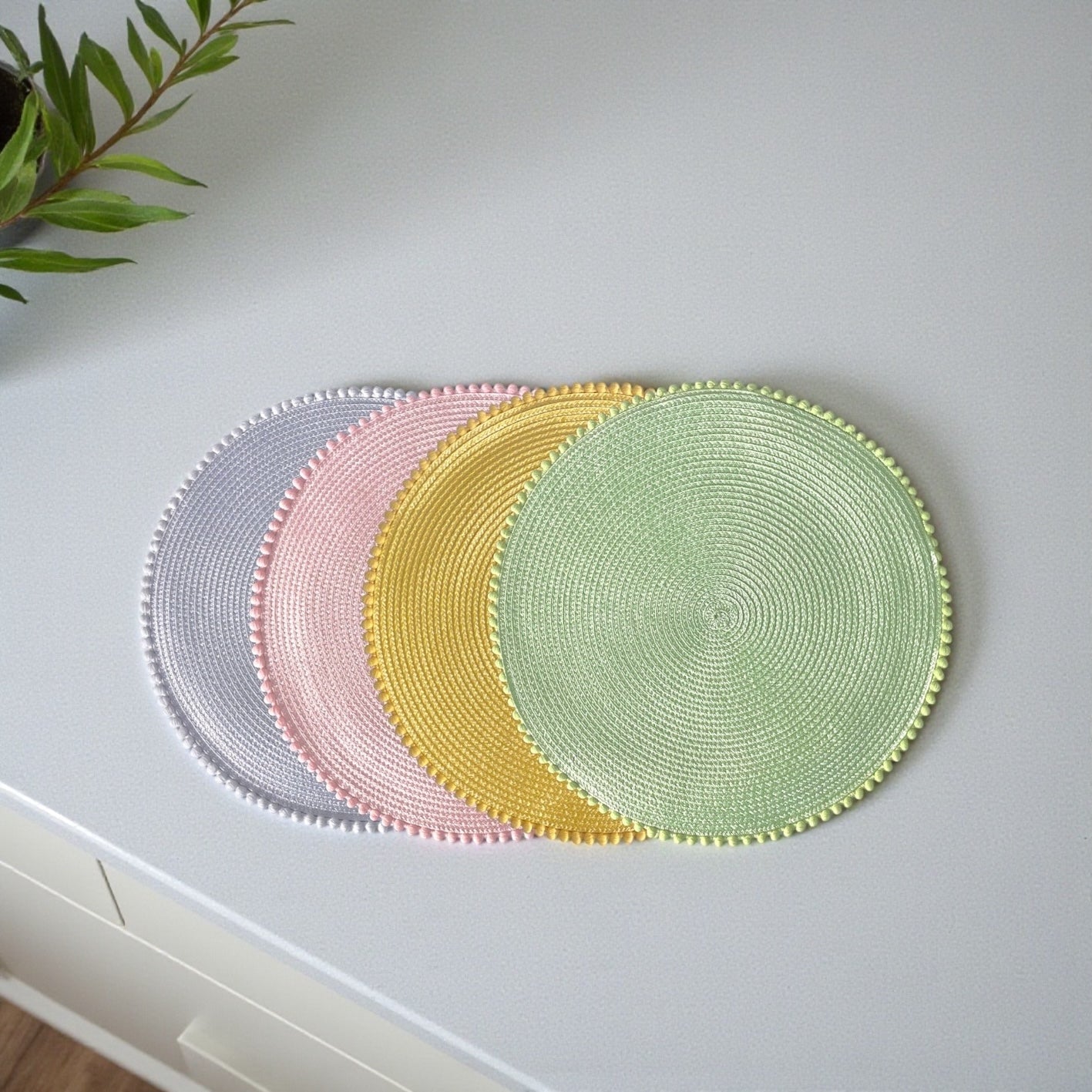 Set of 4 Multicolour Round Pom Placemats Table Mats Stylish Tableware
