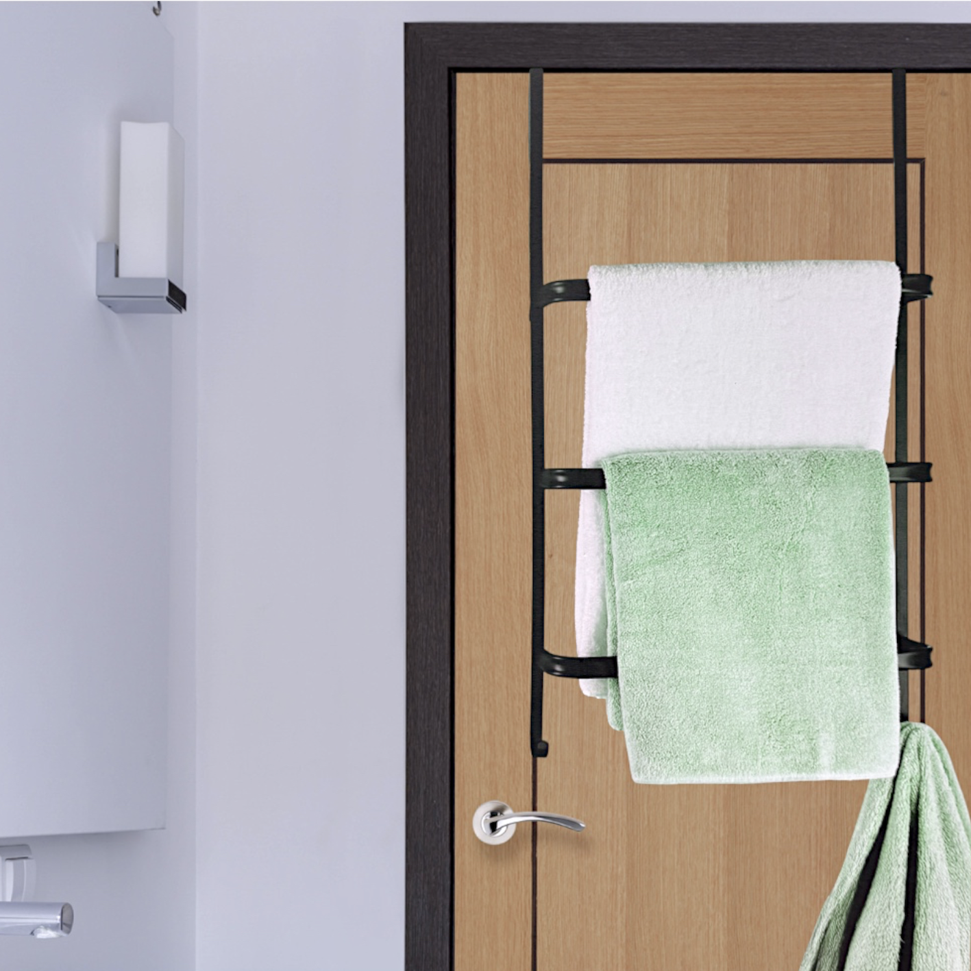 Large Over Door 3 Tier Towel Rail Bathroom Storage Rack Durable Black