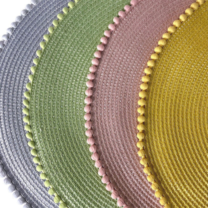Set of 4 Multicolour Round Pom Placemats Table Mats Stylish Tableware