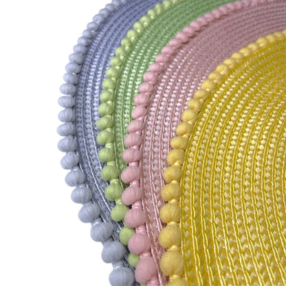 Set of 4 Multicolour Round Pom Placemats Table Mats Stylish Tableware