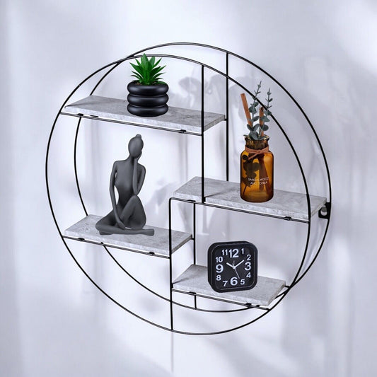 Black Floating Round Multi-Section Grey Shelves