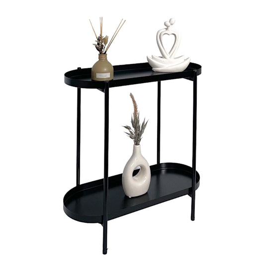 2 Tier Black Metal Contemporary Side Table