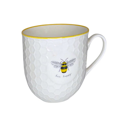 Tea Coffee Mug Pretty White Embossed 3D Honeycomb
